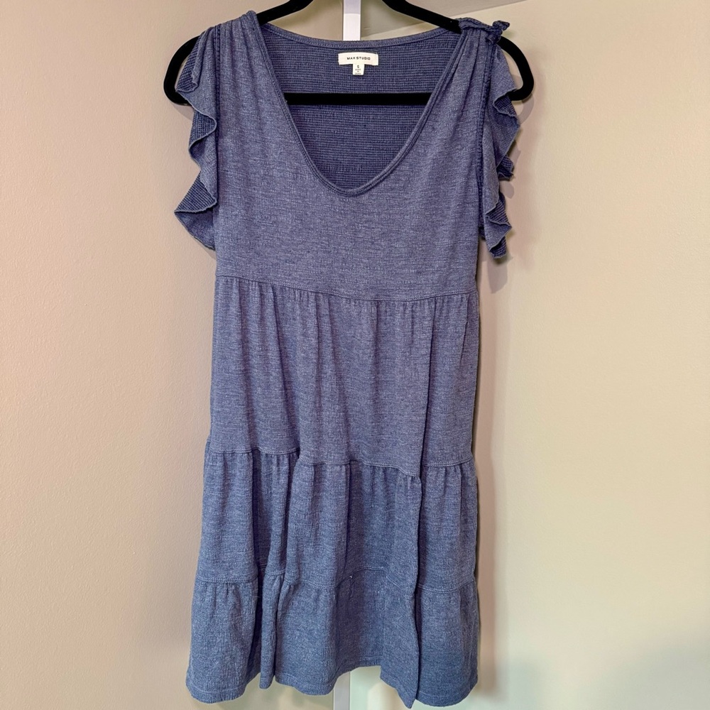 Women's Max Studio navy blue flutter sleeve ruffle tiered dress size small